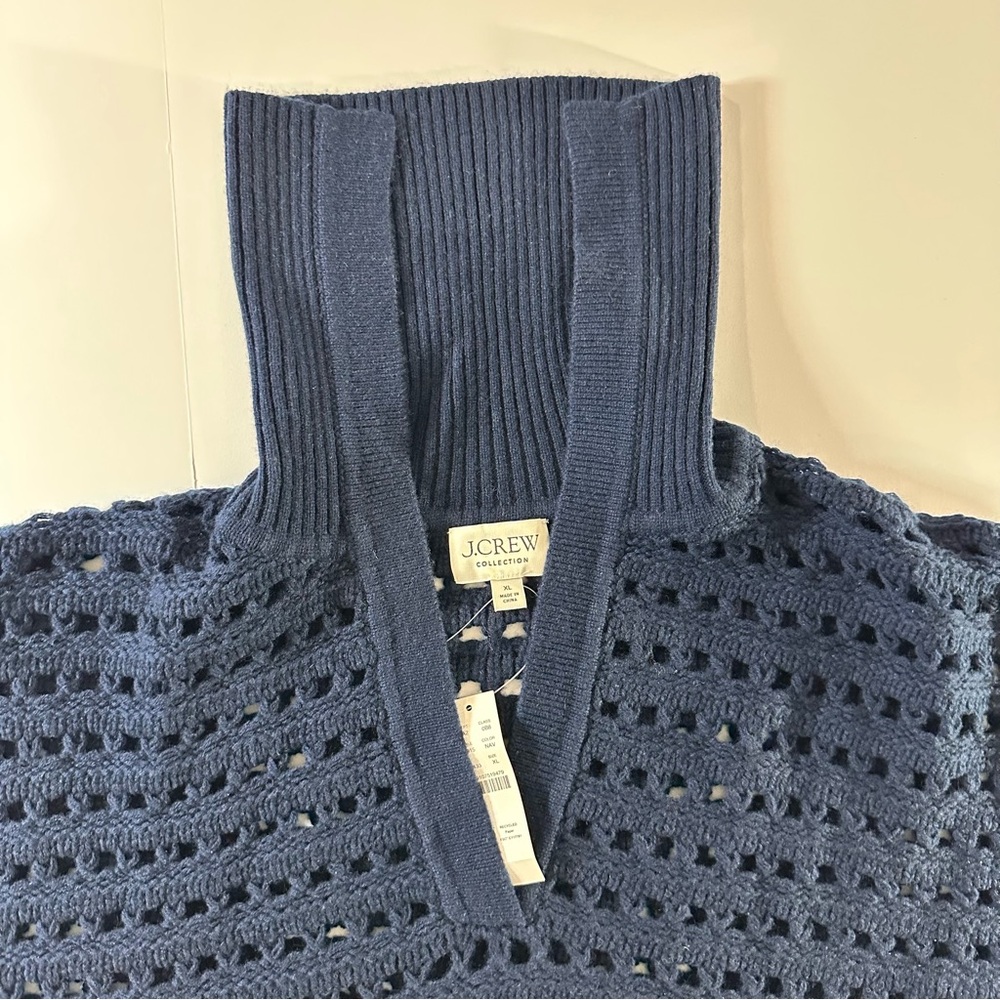 J. Crew Collection 100% Cashmere Sailor-Collar Pointelle Sweater Navy | XL | NWT - Picture 11 of 14